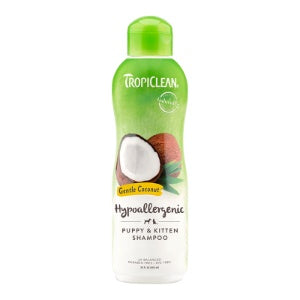 A Bottle of The Tropiclean Hypoallergenic Gentle Coconut Puppy and Kitten Shampoo 20oz