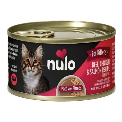 Nulo Pate with Shreds Beef, Chicken & Salmon Wet Kitten Food, 2.8 oz.