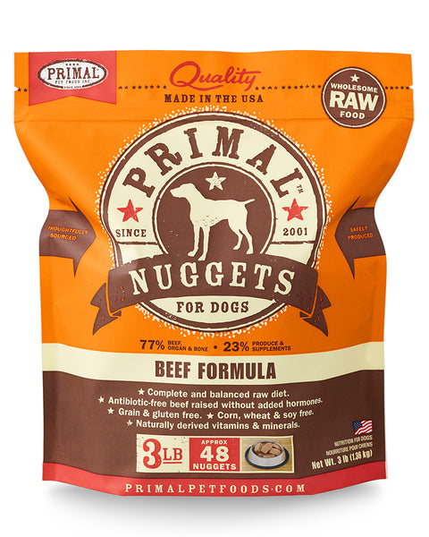 Primal Raw/Frozen Beef Nuggets Canine Formula 3lb