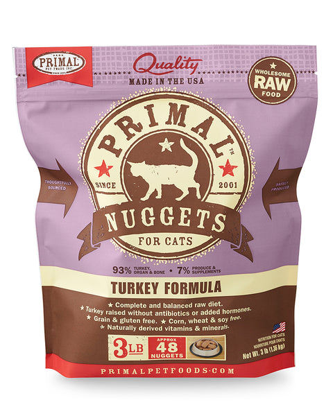 Primal Feline Raw/Frozen Turkey Nuggets 3lb