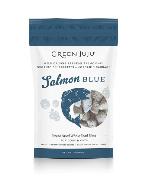 Green JuJu Freeze-Dried Salmon Blue Bites for Dogs & Cats 3oz