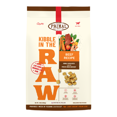 Primal Kibble In The Raw Beef Dog Food Recipe 1.5lb