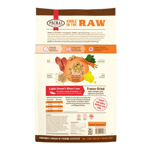 Primal Kibble In The Raw Beef Dog Food Recipe 9lb