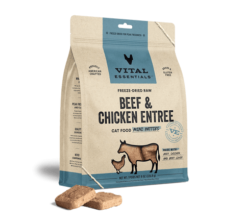 Vital Essentials Cat Freeze Dried Patties Beef Chicken Entree 8oz