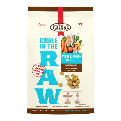 Primal Kibble In The Raw Fish & Pork Dog Food Recipe 1.5lb