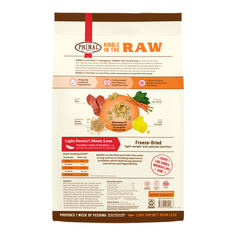 Primal Kibble In The Raw Beef Dog Food Recipe 1.5lb