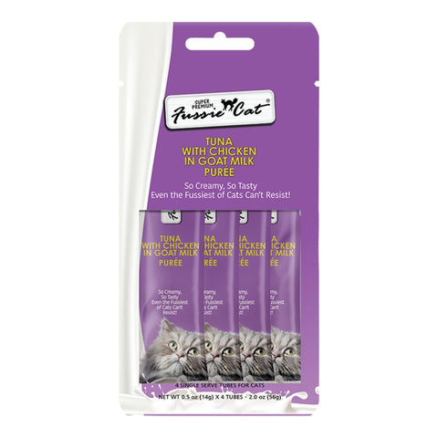 Fussie Cat Tuna with Chicken in Goat Milk Puree Lickable Cat Treat 2oz - 4pk