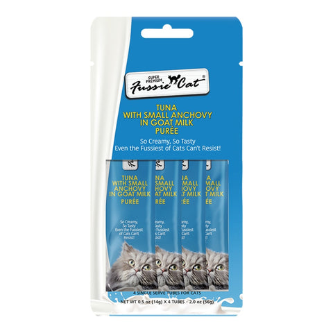 Fussie Cat Tuna with Small Anchovy in Goat Milk Puree Lickable Cat Treat 2oz - 4pk