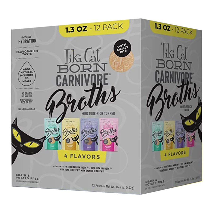 Tiki Cat Born Carnivore Broths Variety Pack Wet Cat Food Pouch 1.3oz ...