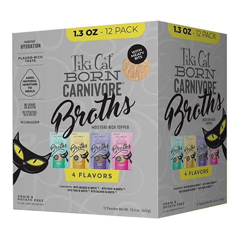 Tiki Cat Born Carnivore Broths Variety Pack Wet Cat Food Pouch 1.3oz - 12pk