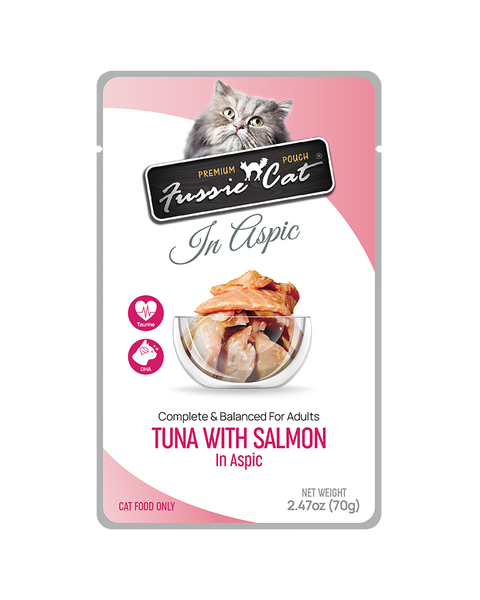 Fussie Cat Pouch Tuna with Salmon in Aspic Wet Cat Food 2.47oz