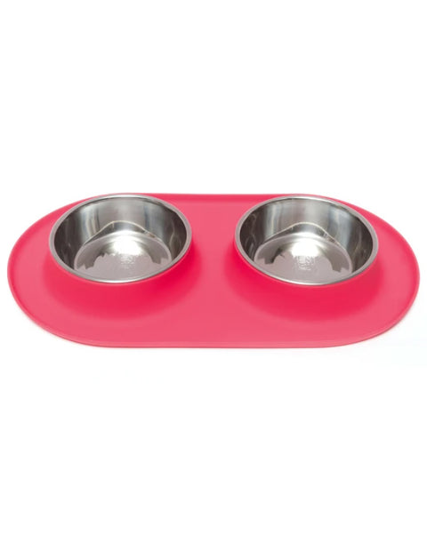 Messy Mutts Double Silicone  Dog Feeder with Stainless Bowls, Large