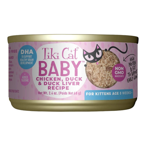Tiki Cat Baby Kitten Chicken, Duck and Duck Liver Shreds Wet Cat Food 2.4oz