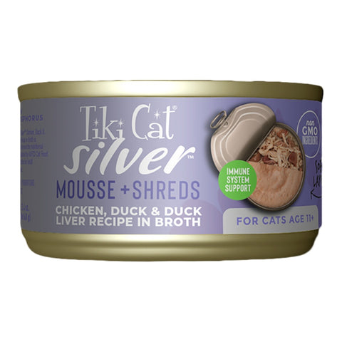 Tiki Cat Silver Senior Chicken and Duck Mousse + Shreds Wet Cat Food 2.4oz