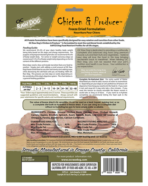 OC Raw Freeze-Dried Chicken & Produce Sliders for Dogs 14oz