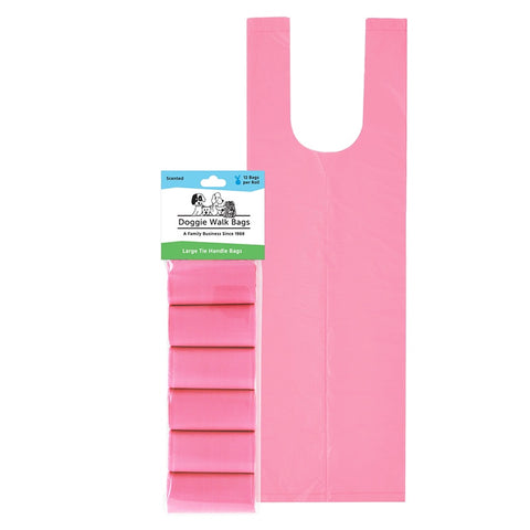 Doggie Walk Refill Pink Tie Handle Dog Poop Bags 6 Rolls 72ct