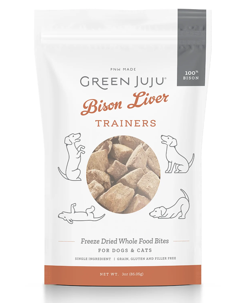 Green JuJu Freeze-Dried Bison Liver Trainers Dogs & Cat Treats 3oz