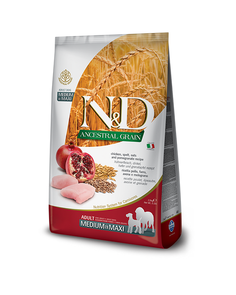 Farmina N&D Ancestral Grain Chicken & Pomegranate Adult Medium & Maxi Dog Food 5.5lb