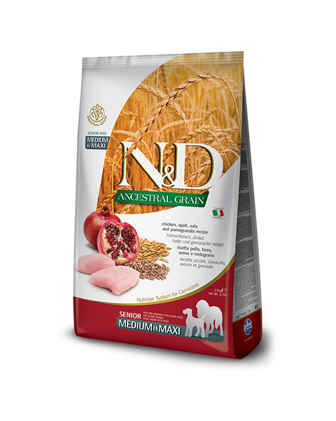 Farmina N&D Ancestral Grain Chicken & Pomegranate Senior Medium & Maxi Dog Food 26lb