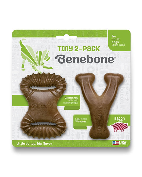 Benebone Tiny Puppy 2-Pack - Bacon Dental Chew & Wishbone