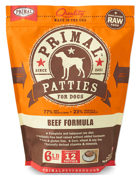 Primal Raw/Frozen Beef Patties Canine Formula 6lb