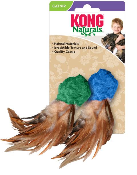 KONG Naturals Crinkle Ball With Feathers Cat Toy 2pk