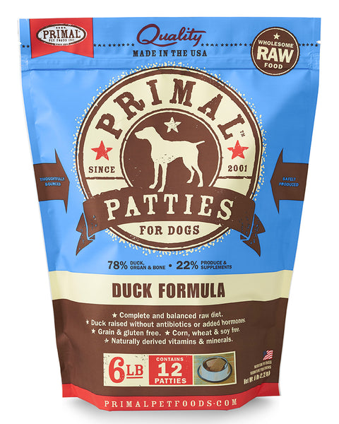 Primal Raw/Frozen Duck Patties Canine Formula 6lb