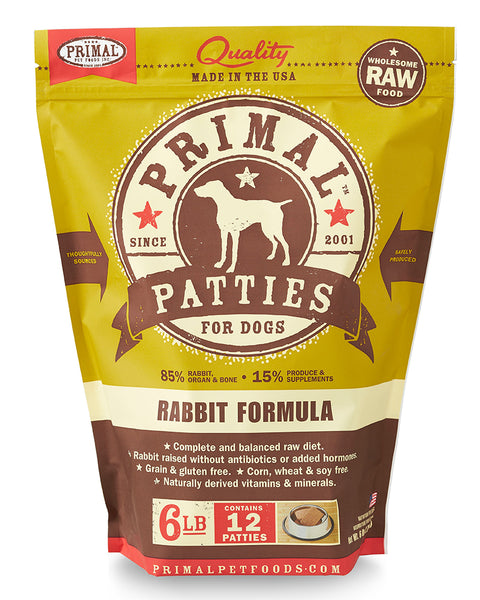 Primal Raw/Frozen Rabbit Patties Canine Formula 6lb