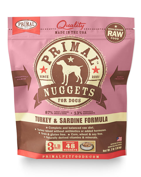 Primal Raw/Frozen Turkey & Sardine Nuggets Canine Formula 3 lb