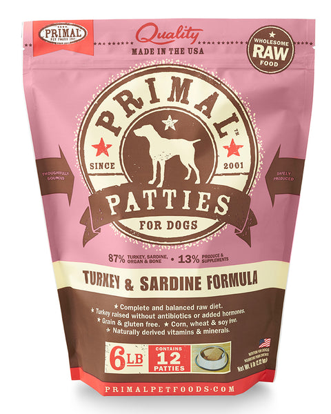 Primal Raw/Frozen Turkey & Sardine Patties Canine Formula 6lb