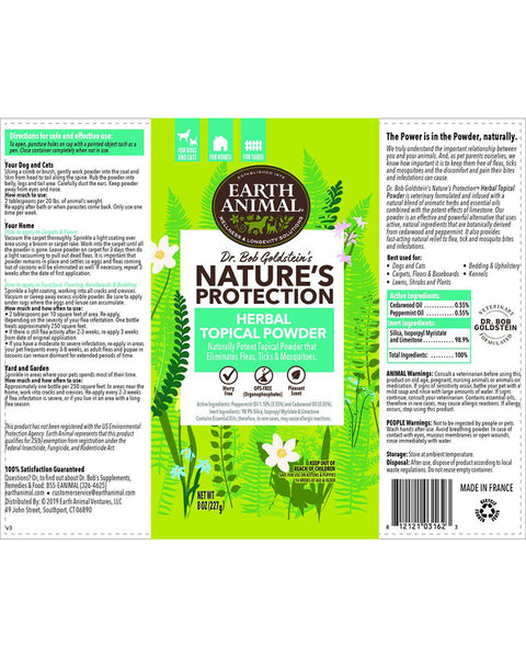 Earth Animal Nature's Protection Herbal Topical Flea & Tick Powder 8oz