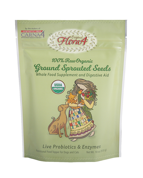 Carna4 Flora4 Ground Sprouted Seeds Live Probiotic Supplement for Dogs & Cats 18oz