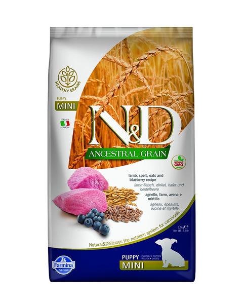 Farmina N&D Ancestral Grain Lamb & Blueberry Puppy Mini Dry Dog Food 5.5lb