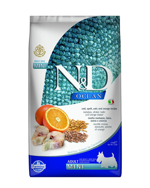 Farmina N&D Ocean Cod, Spelt, Oats & Orange Adult Mini Dry Dog Food 15.4lb