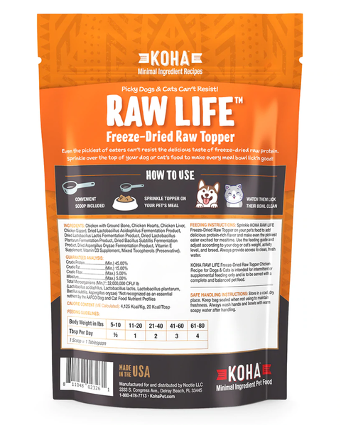 Koha Raw Life Freeze-Dried Raw Chicken Meal Topper for Dogs & Cats