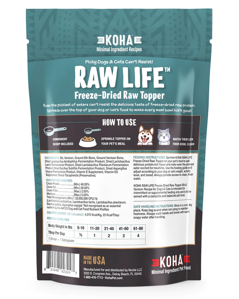 Koha Raw Life Freeze-Dried Raw Elk & Venison Meal Topper for Dogs & Cats