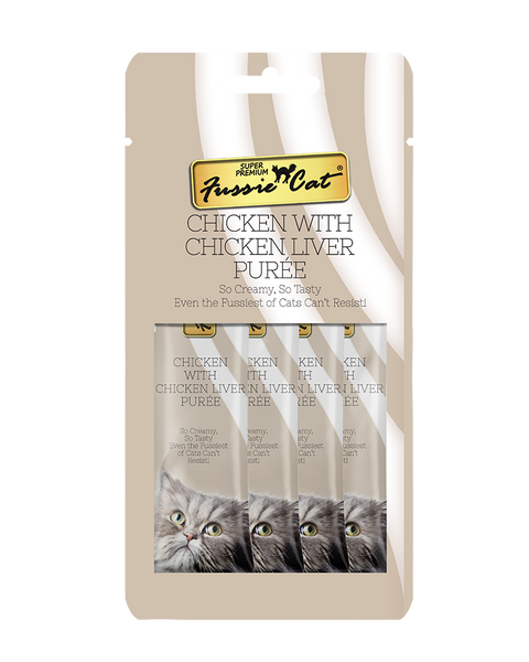 Fussie Cat Chicken & Chicken Liver Puree Cat Treats (4 Pack)