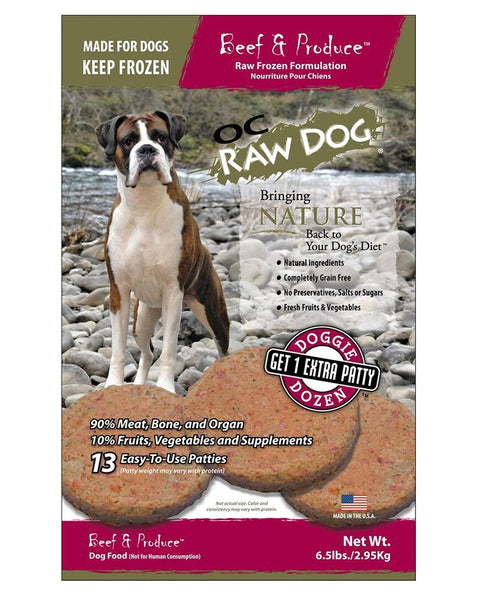 OC Raw Frozen Beef & Produce Patties for Dogs 6lb