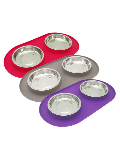 Messy Cats Double Silicone Feeder with Stainless Steel Bowls