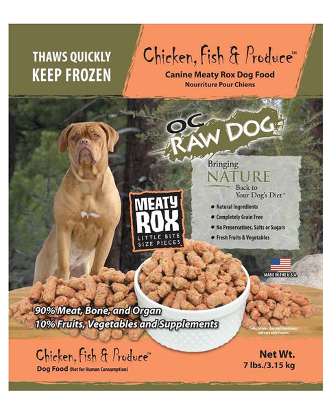 OC Raw Frozen Chicken, Fish & Produce Meaty Rox for Dogs 7lb