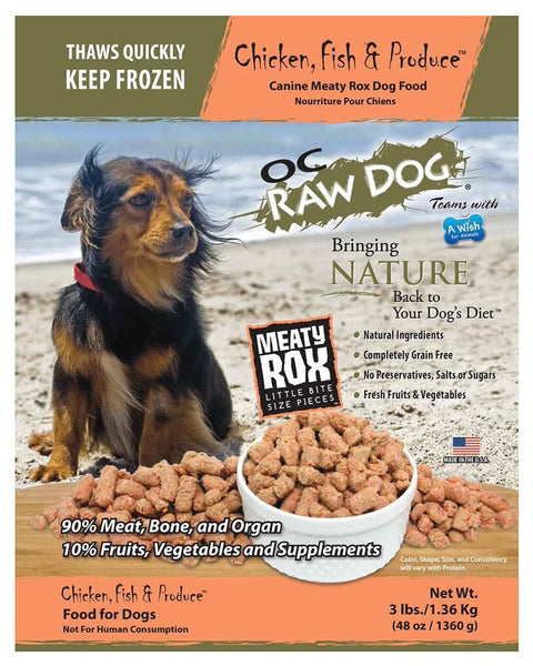 OC Raw Frozen Chicken, Fish & Produce Meaty Rox for Dogs 3lb