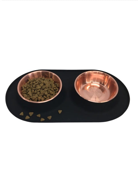 Messy Mutts Double Silicone  Dog Feeder with Stainless Bowls, Large