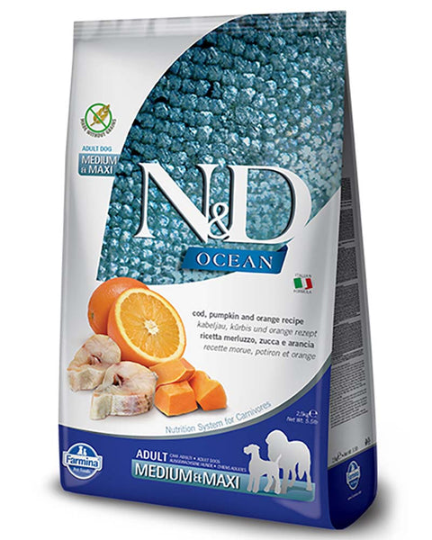 Farmina N&D Ocean Codfish, Pumpkin & Orange Medium & Maxi Adult Dry Dog Food 5.5lb