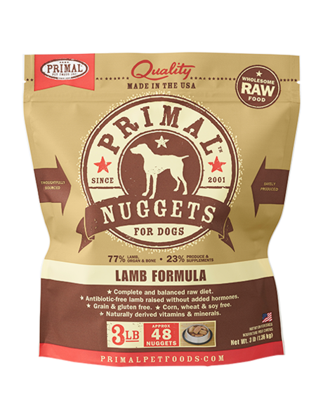 Primal Raw/Frozen Lamb Nuggets Canine Formula 3lb