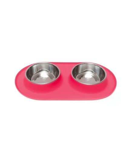 Messy Mutts Double Silicone Dog Feeder with Stainless Bowls, Medium