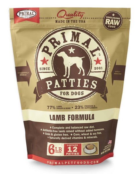 Primal Raw/Frozen Lamb Patties Canine Formula 6lb