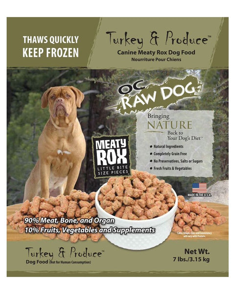 OC Raw Frozen Turkey & Produce Meaty Rox for Dogs 7lb